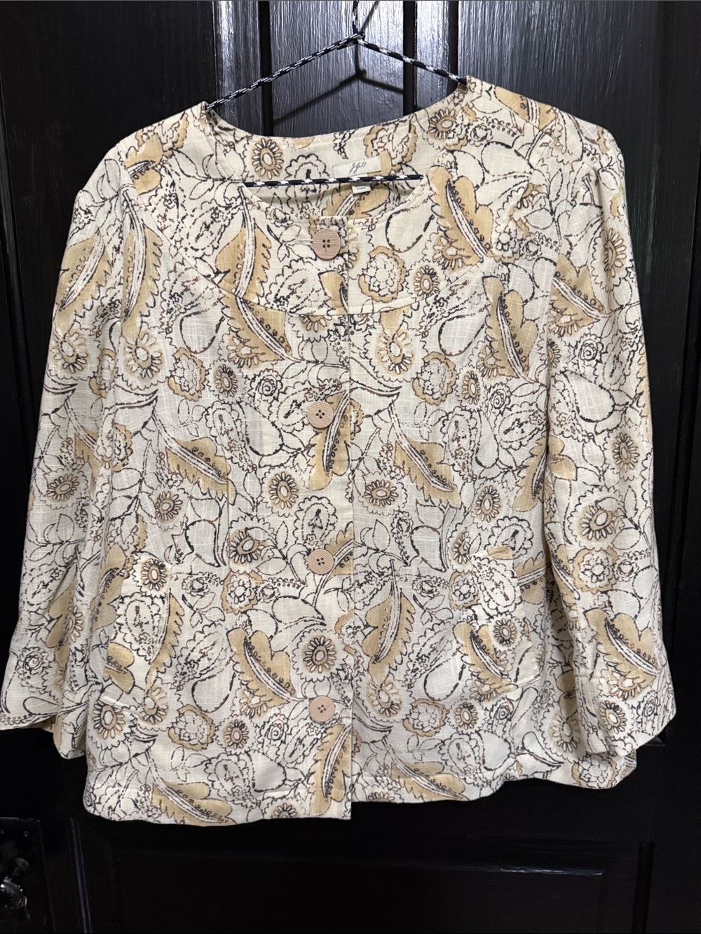 J. Jill Cream and Beige Floral Button-Down Shirt